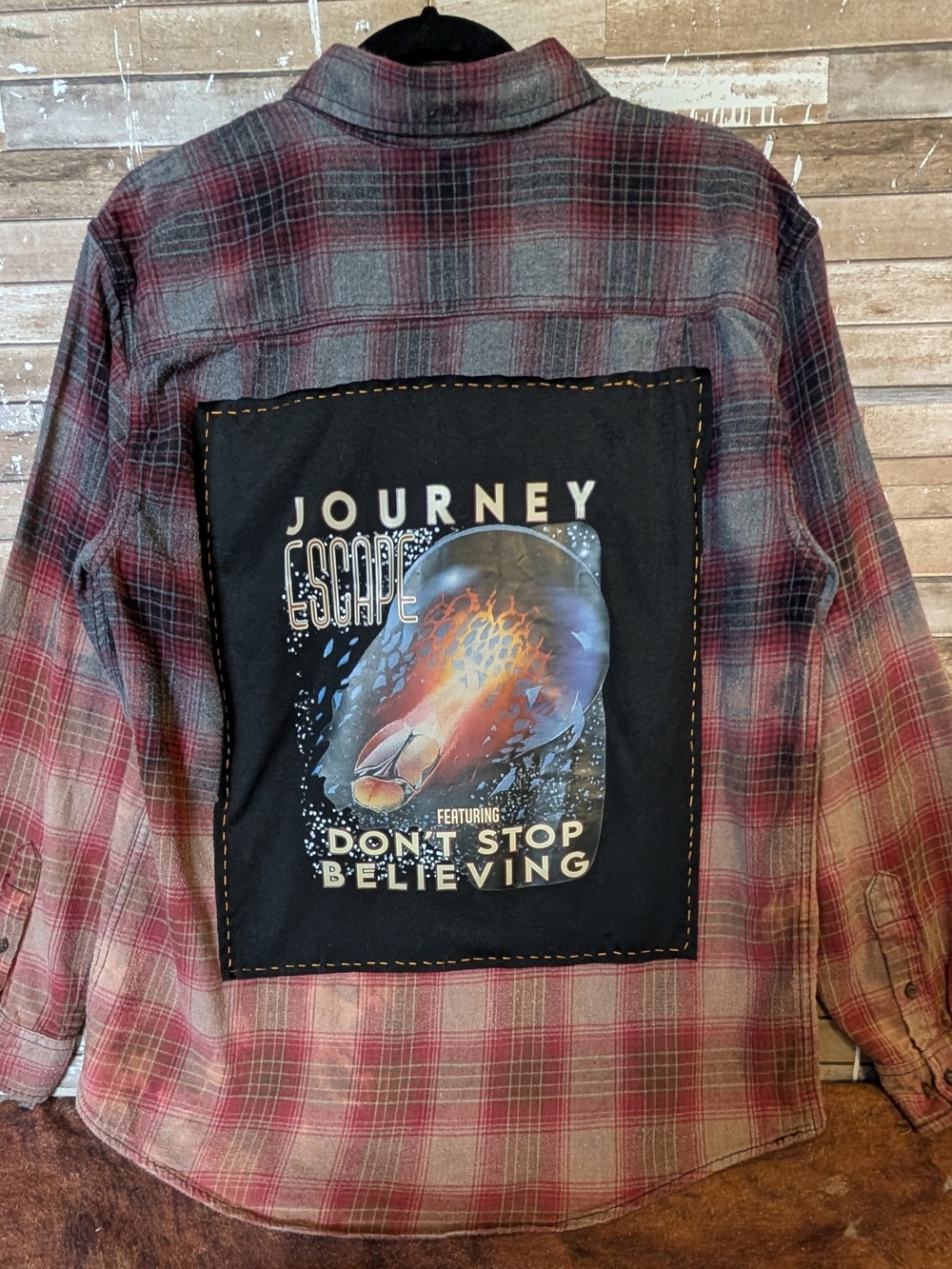 Journey Escape Graphic Upcycled Dip Dyed Bleached Flannel Shirt
